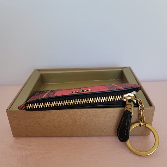 COACH Novelty Plaid Print Mini Skinny ID Case In Coated Canvas– Red Multi⭐ - Picture 11 of 15